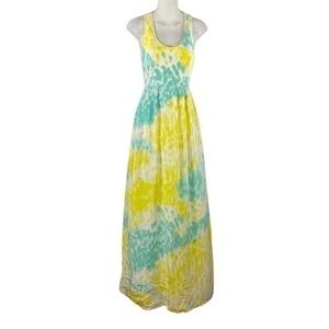 Annie Griffin Austin yellow green white silk print sleeveless maxi dress 4 I30